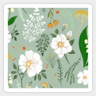 Garden florals on soft green. Sticker